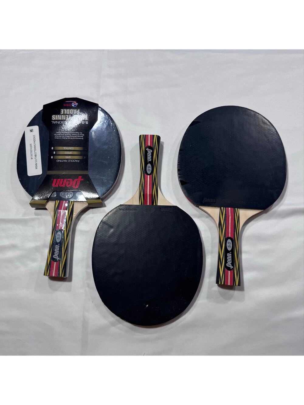 Penn 5.0 Professional Table Tennis Paddle 3-Piece Lot - 1 New Sealed, 2 Like New